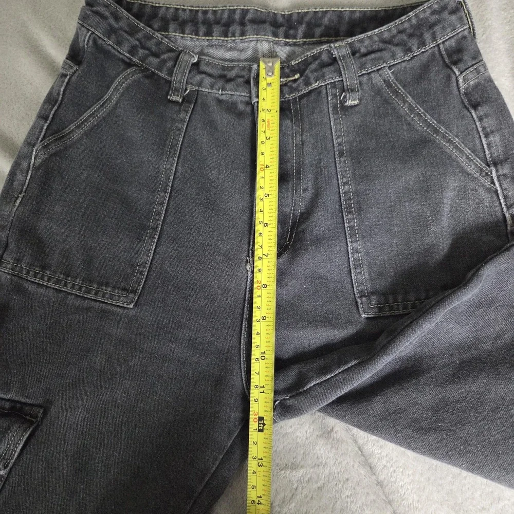 SheIn Jeans Womens 30 Gray Charcoal Wash High Rise Straight Cargo Pockets Denim